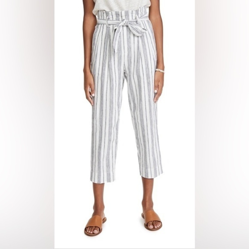 Madewell Striped Paperbag Tie-Waist Cropped Pants Size 10/Medium Linen/Cotton